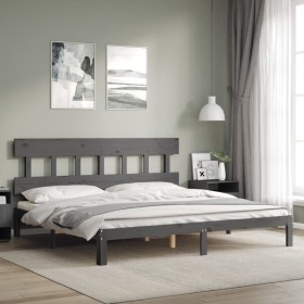 Double bed frame with gray solid wood headboard by vidaXL, Beds and slatted bases - Ref: Foro24-3193613, Price: 165,85 €, Dis...