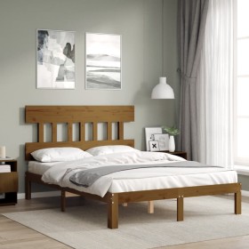 Honey brown solid wood bed frame and headboard 140x190 cm by vidaXL, Beds and slatted bases - Ref: Foro24-3193579, Price: 178...