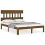 Estructura cama y cabecero madera maciza marrón miel 140x190 cm de vidaXL, Camas y somieres - Ref: Foro24-3193579, Precio: 17...