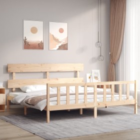 Bed frame with solid wood headboard 200x200 cm by vidaXL, Beds and slatted bases - Ref: Foro24-3193291, Price: 137,99 €, Disc...