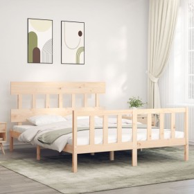 Estructura de cama con cabecero madera maciza 160x200 cm de vidaXL, Camas y somieres - Ref: Foro24-3193346, Precio: 140,99 €,...