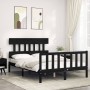 Estructura cama de matrimonio con cabecero madera maciza negra de vidaXL, Camas y somieres - Ref: Foro24-3193310, Precio: 162...