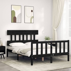 Double bed frame with black solid wood headboard by vidaXL, Beds and slatted bases - Ref: Foro24-3193310, Price: 161,99 €, Di...