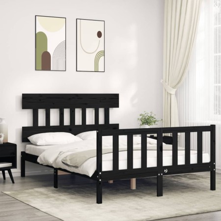 Double bed frame with black solid wood headboard by vidaXL, Beds and slatted bases - Ref: Foro24-3193310, Price: 162,72 €, Di...