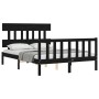 Double bed frame with black solid wood headboard by vidaXL, Beds and slatted bases - Ref: Foro24-3193310, Price: 162,72 €, Di...