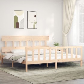 Bed frame with solid wood headboard 200x200 cm by vidaXL, Beds and slatted bases - Ref: Foro24-3193356, Price: 138,99 €, Disc...