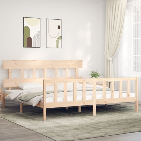 Bed frame with solid wood headboard 200x200 cm by vidaXL, Beds and slatted bases - Ref: Foro24-3193356, Price: 138,51 €, Disc...