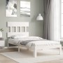 White solid wood bed frame with headboard 90x200 cm by vidaXL, Beds and slatted bases - Ref: Foro24-3193582, Price: 103,48 €,...