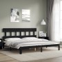 Bed frame with black solid wood headboard 200x200 cm by vidaXL, Beds and slatted bases - Ref: Foro24-3193620, Price: 162,78 €...