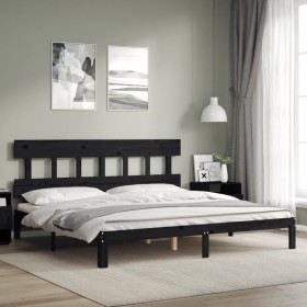 Estructura de cama con cabecero madera maciza negro 200x200 cm de vidaXL, Camas y somieres - Ref: Foro24-3193620, Precio: 161...