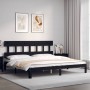 Bed frame with black solid wood headboard 200x200 cm by vidaXL, Beds and slatted bases - Ref: Foro24-3193620, Price: 162,78 €...