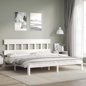 Double bed frame with white solid wood headboard by vidaXL, Beds and slatted bases - Ref: Foro24-3193612, Price: 154,99 €, Di...