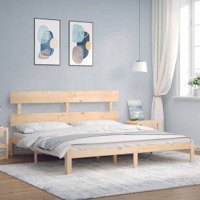 Bed frame with solid wood headboard 200x200 cm by vidaXL, Beds and slatted bases - Ref: Foro24-3193551, Price: 137,99 €, Disc...