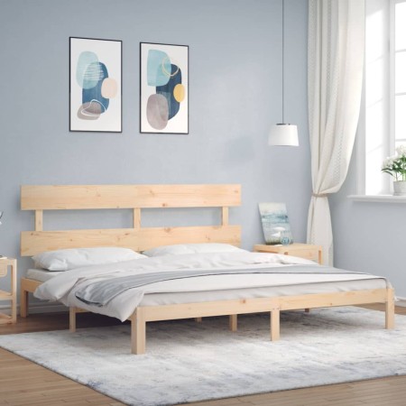 Bed frame with solid wood headboard 200x200 cm by vidaXL, Beds and slatted bases - Ref: Foro24-3193551, Price: 139,15 €, Disc...