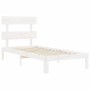 White solid wood bed frame with headboard 100x200 cm by vidaXL, Beds and slatted bases - Ref: Foro24-3193522, Price: 113,36 €...