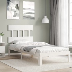 White solid wood bed frame with headboard 100x200 cm by vidaXL, Beds and slatted bases - Ref: Foro24-3193587, Price: 114,99 €...