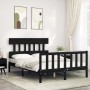 Bed frame with black solid wood headboard 140x200 cm by vidaXL, Beds and slatted bases - Ref: Foro24-3193340, Price: 192,60 €...