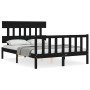 Bed frame with black solid wood headboard 140x200 cm by vidaXL, Beds and slatted bases - Ref: Foro24-3193340, Price: 192,60 €...