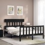 Bed frame with black solid wood headboard 140x200 cm by vidaXL, Beds and slatted bases - Ref: Foro24-3193340, Price: 192,60 €...