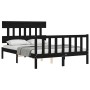 Bed frame with black solid wood headboard 140x200 cm by vidaXL, Beds and slatted bases - Ref: Foro24-3193340, Price: 192,60 €...