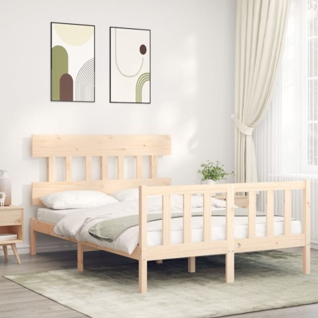 Estructura de cama con cabecero madera maciza 140x190 cm de vidaXL, Camas y somieres - Ref: Foro24-3193316, Precio: 118,10 €,...