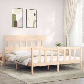 Estructura de cama de matrimonio con cabecero madera maciza de vidaXL, Camas y somieres - Ref: Foro24-3193341, Precio: 131,99...