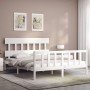 Estructura de cama matrimonio con cabecero madera maciza blanco de vidaXL, Camas y somieres - Ref: Foro24-3193342, Precio: 13...