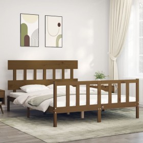 Estructura de cama matrimonio con cabecero madera marrón miel de vidaXL, Camas y somieres - Ref: Foro24-3193344, Precio: 149,...