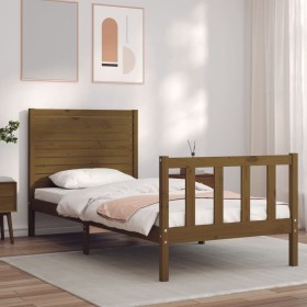 Estructura de cama con cabecero madera maciza marrón miel de vidaXL, Camas y somieres - Ref: Foro24-3193174, Precio: 145,99 €...