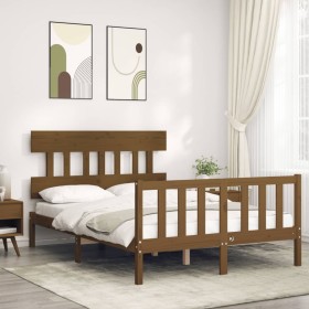 Honey brown solid wood bed frame and headboard 120x200 cm by vidaXL, Beds and slatted bases - Ref: Foro24-3193334, Price: 130...