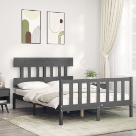 Gray solid wood bed frame with headboard 120x200 cm by vidaXL, Beds and slatted bases - Ref: Foro24-3193333, Price: 138,19 €,...