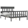 Gray solid wood bed frame with headboard 120x200 cm by vidaXL, Beds and slatted bases - Ref: Foro24-3193333, Price: 138,99 €,...