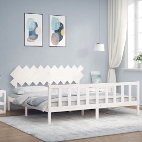 White solid wood bed frame with headboard 200x200 cm by vidaXL, Beds and slatted bases - Ref: Foro24-3193487, Price: 154,48 €...