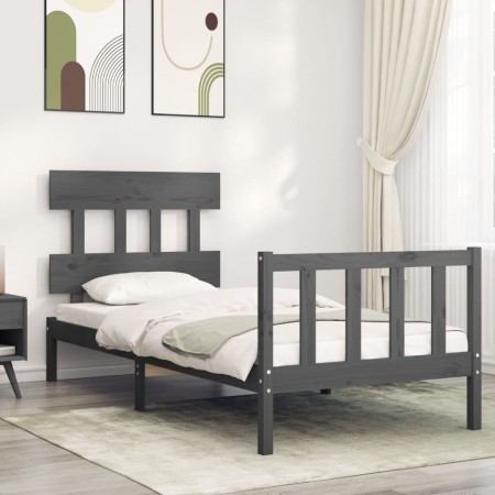 Estructura de cama con cabecero madera maciza gris 90x200 cm de vidaXL, Camas y somieres - Ref: Foro24-3193323, Precio: 108,1...