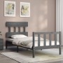 Gray solid wood bed frame with headboard 90x200 cm by vidaXL, Beds and slatted bases - Ref: Foro24-3193323, Price: 108,13 €, ...