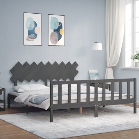 Double bed frame with gray solid wood headboard by vidaXL, Beds and slatted bases - Ref: Foro24-3193483, Price: 165,78 €, Dis...