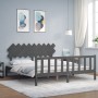 Estructura cama de matrimonio con cabecero madera maciza gris de vidaXL, Camas y somieres - Ref: Foro24-3193483, Precio: 165,...