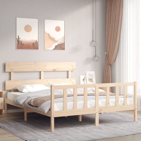 Double bed frame with solid wood headboard by vidaXL, Beds and slatted bases - Ref: Foro24-3193276, Price: 146,42 €, Discount: %