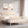 Estructura de cama de matrimonio con cabecero madera maciza de vidaXL, Camas y somieres - Ref: Foro24-3193276, Precio: 146,42...