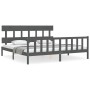 Double bed frame with gray solid wood headboard by vidaXL, Beds and slatted bases - Ref: Foro24-3193353, Price: 165,02 €, Dis...