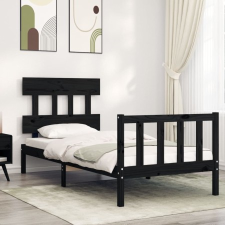 Estructura de cama con cabecero madera maciza negro 100x200 cm de vidaXL, Camas y somieres - Ref: Foro24-3193330, Precio: 129...