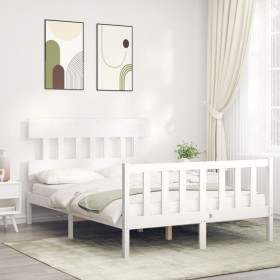 White solid wood bed frame with headboard 140x190 cm by vidaXL, Beds and slatted bases - Ref: Foro24-3193317, Price: 126,93 €...