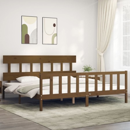 Estructura de cama con cabecero madera maciza marrón miel de vidaXL, Camas y somieres - Ref: Foro24-3193354, Precio: 161,33 €...