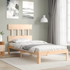 Bed frame with solid wood headboard 90x200 cm by vidaXL, Beds and slatted bases - Ref: Foro24-3193581, Price: 87,11 €, Discou...