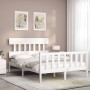 Double bed frame with white solid wood headboard by vidaXL, Beds and slatted bases - Ref: Foro24-3193312, Price: 148,68 €, Di...