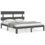 Estructura de cama matrimonio con cabecero madera maciza gris de vidaXL, Camas y somieres - Ref: Foro24-3193538, Precio: 148,...