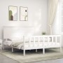 White solid wood bed frame with headboard 160x200 cm by vidaXL, Beds and slatted bases - Ref: Foro24-3193412, Price: 169,44 €...