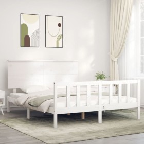 White solid wood bed frame with headboard 160x200 cm by vidaXL, Beds and slatted bases - Ref: Foro24-3193412, Price: 166,99 €...