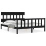 Bed frame with black solid wood headboard 160x200 cm by vidaXL, Beds and slatted bases - Ref: Foro24-3193350, Price: 178,06 €...