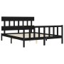 Bed frame with black solid wood headboard 160x200 cm by vidaXL, Beds and slatted bases - Ref: Foro24-3193350, Price: 178,06 €...